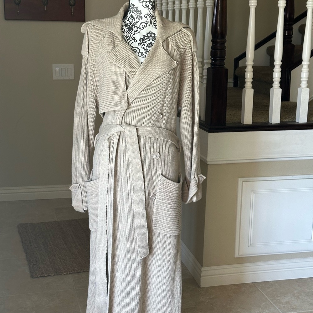 Stylish Cream Knit Belted Cardigan